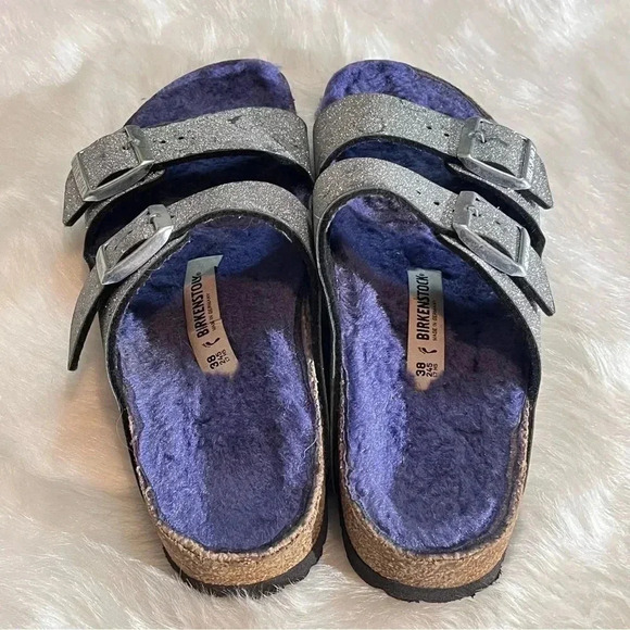 Birkenstock Silver Sandals with Purple Lining - Picture 7 of 11